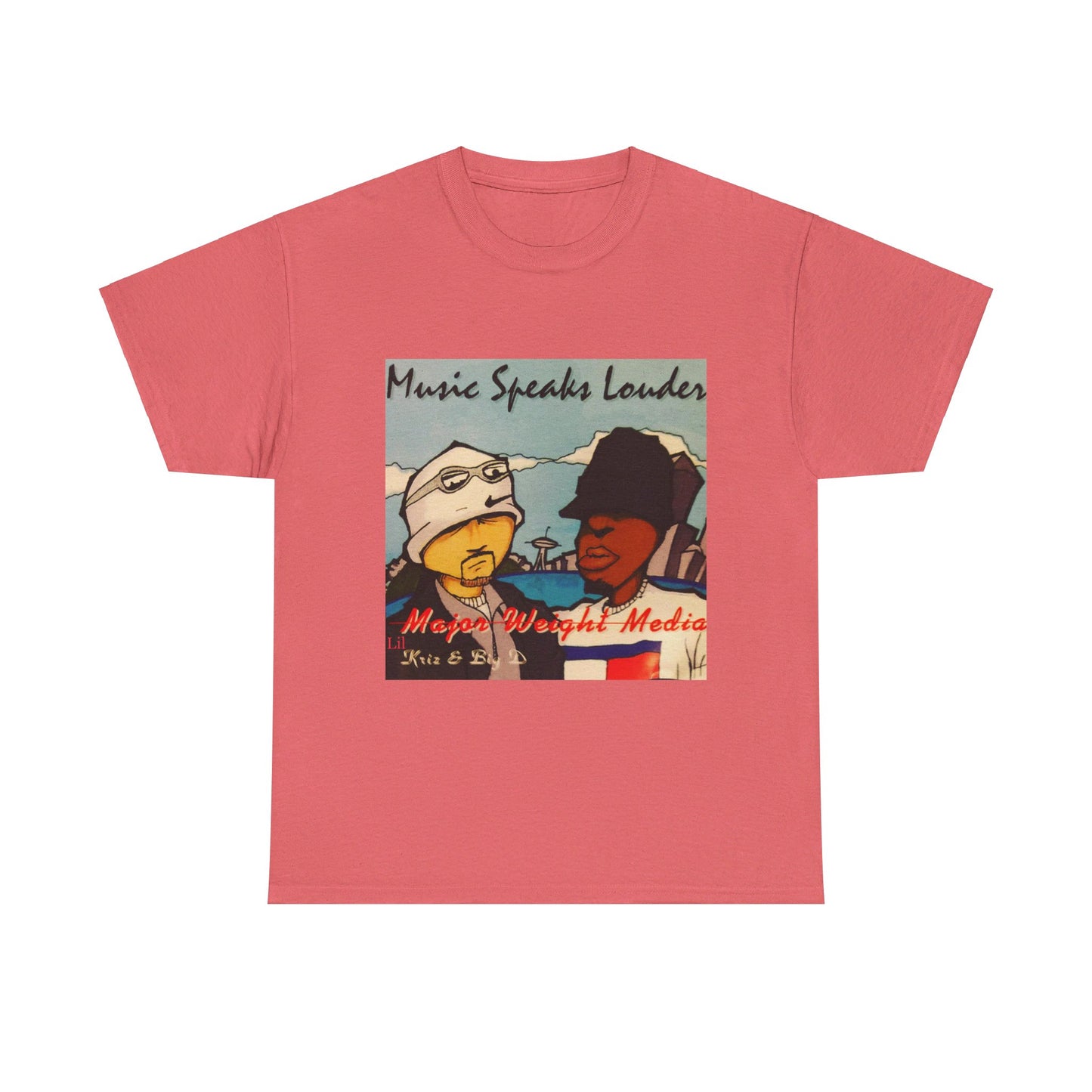 Major weight media Music Speaks Louder 1996 CD cover. Unisex Heavy Cotton Tee