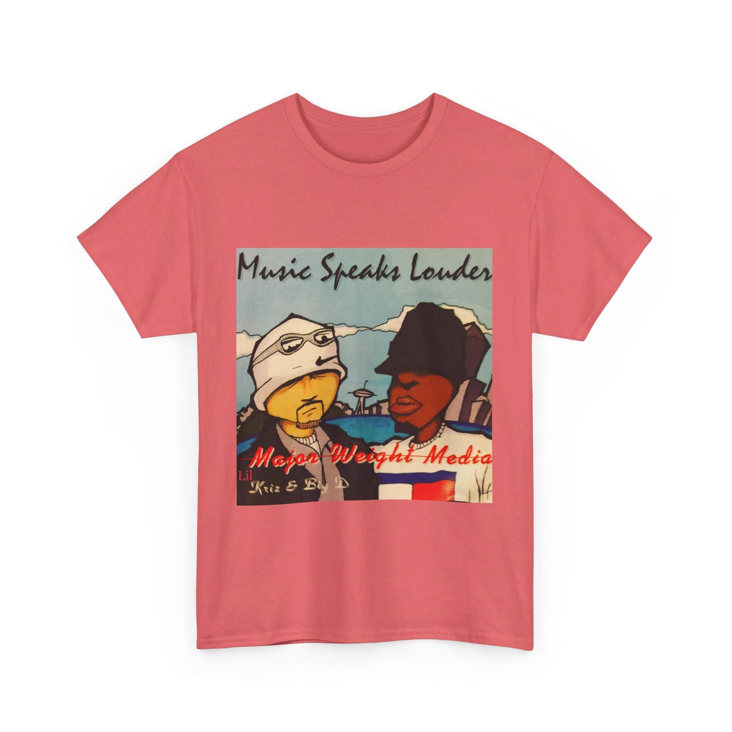 Major weight media Music Speaks Louder 1996 CD cover. Unisex Heavy Cotton Tee