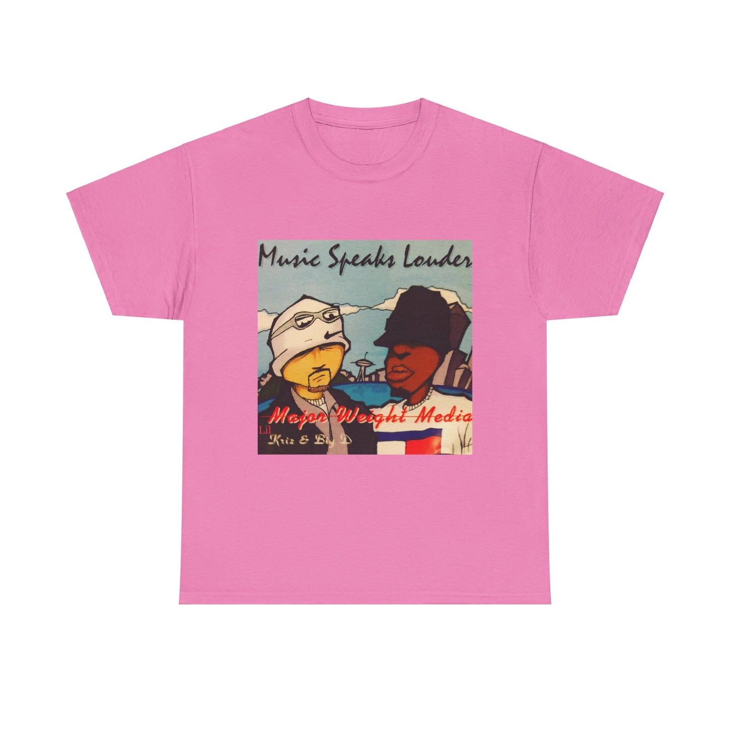 Major weight media Music Speaks Louder 1996 CD cover. Unisex Heavy Cotton Tee