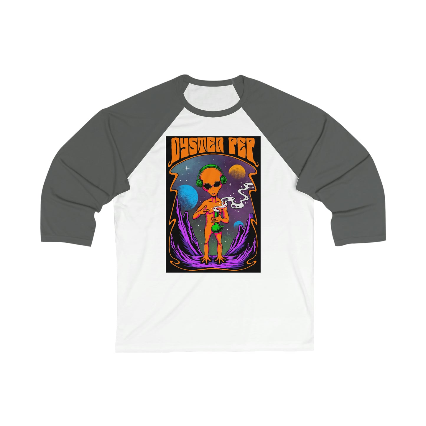 Oyster Pep Martian smoking Black Light Style image Unisex 3\4 Sleeve Baseball Tee