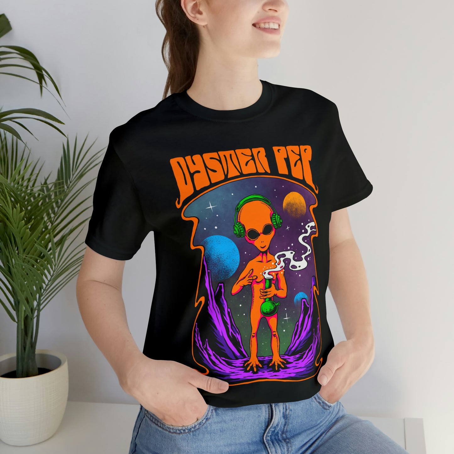 Oyster Pep Martian Smoking Black Light image Unisex Jersey Short Sleeve Tee