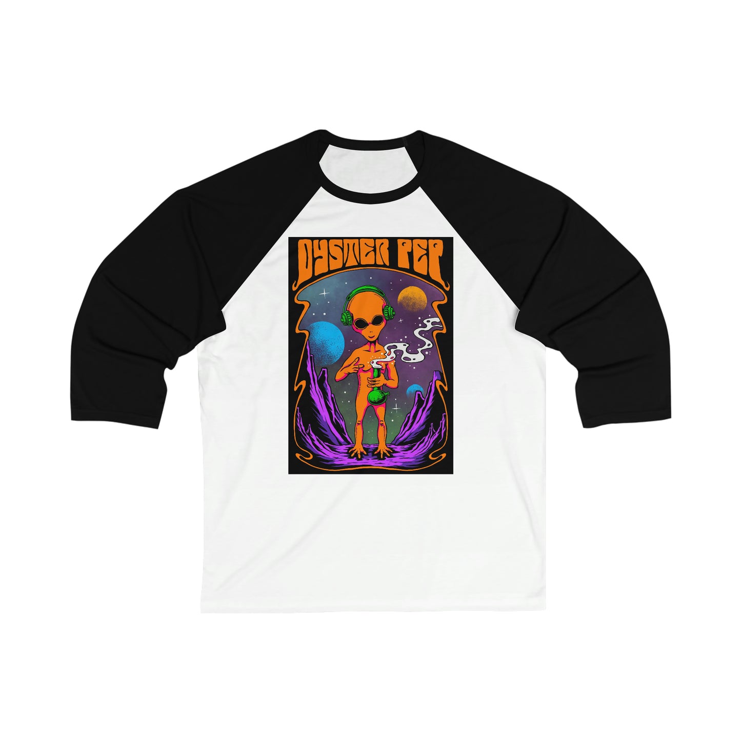 Oyster Pep Martian smoking Black Light Style image Unisex 3\4 Sleeve Baseball Tee